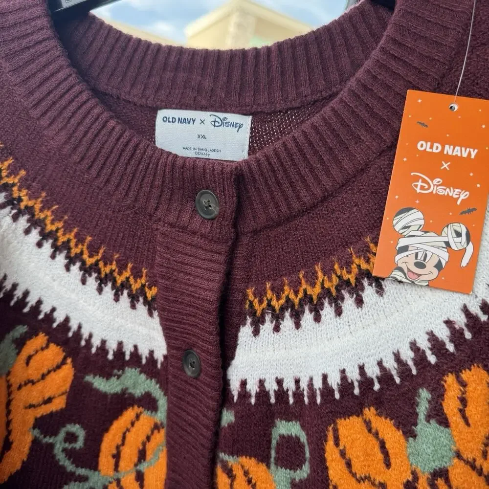 Old Navy Disney Mickey Pumpkin Cardigan Womens XXL Halloween Fair Isle NWT